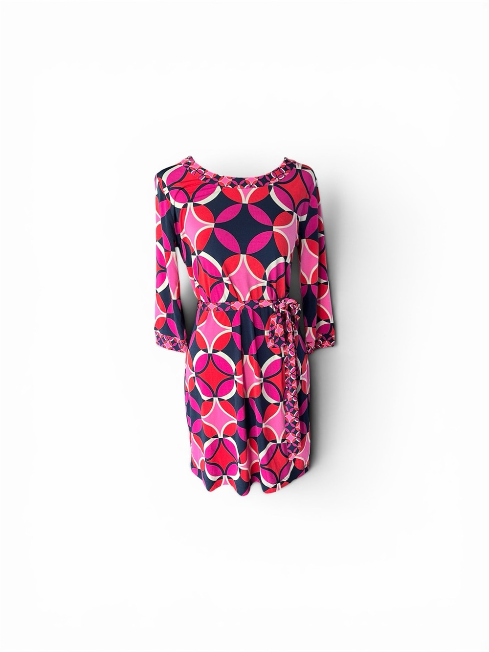 Banana Republic Pink Red Navy Geometric Silk Blouse